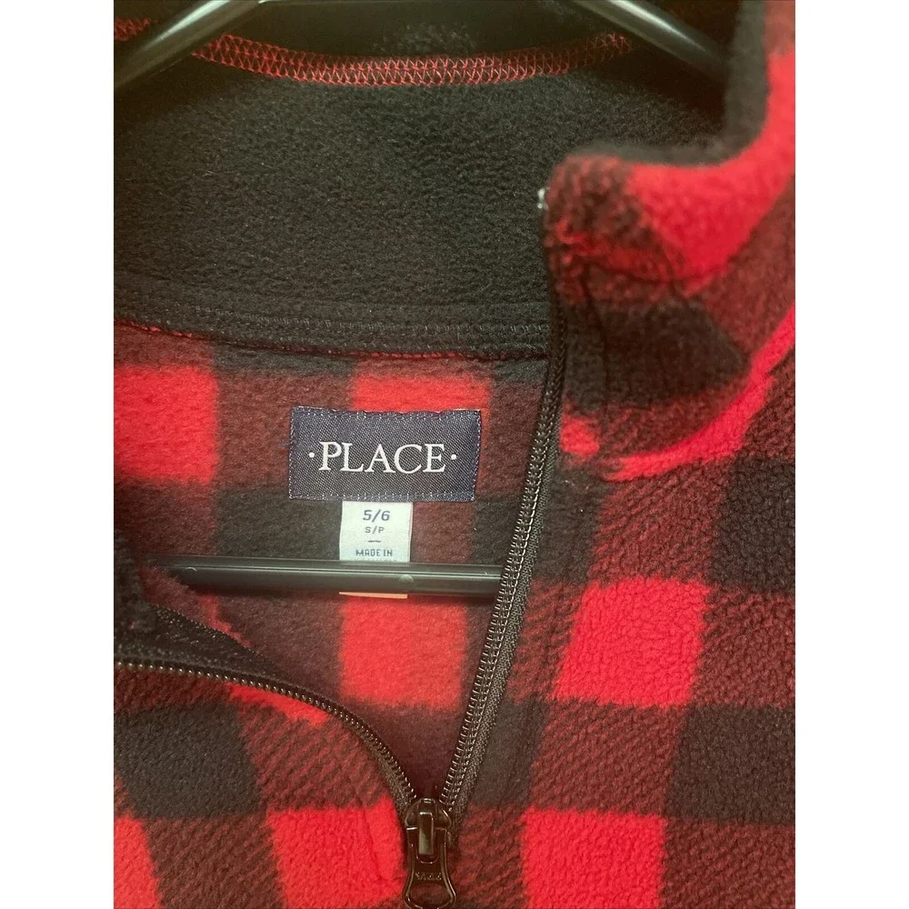 The Children’s Place Buffalo Plaid Fleece‎ Half Zip Pullover Small 5/6
